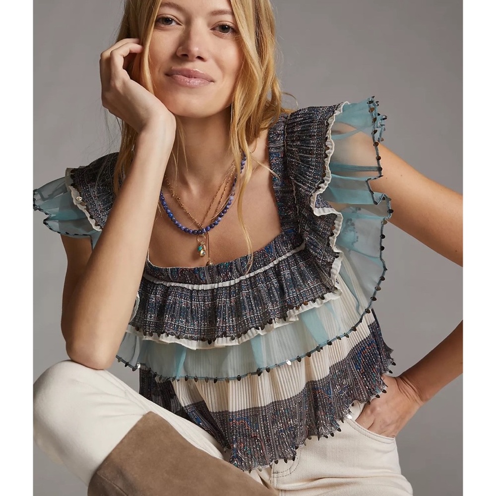 Anthropologie Let Me Be Camilla Ruffled Blouse